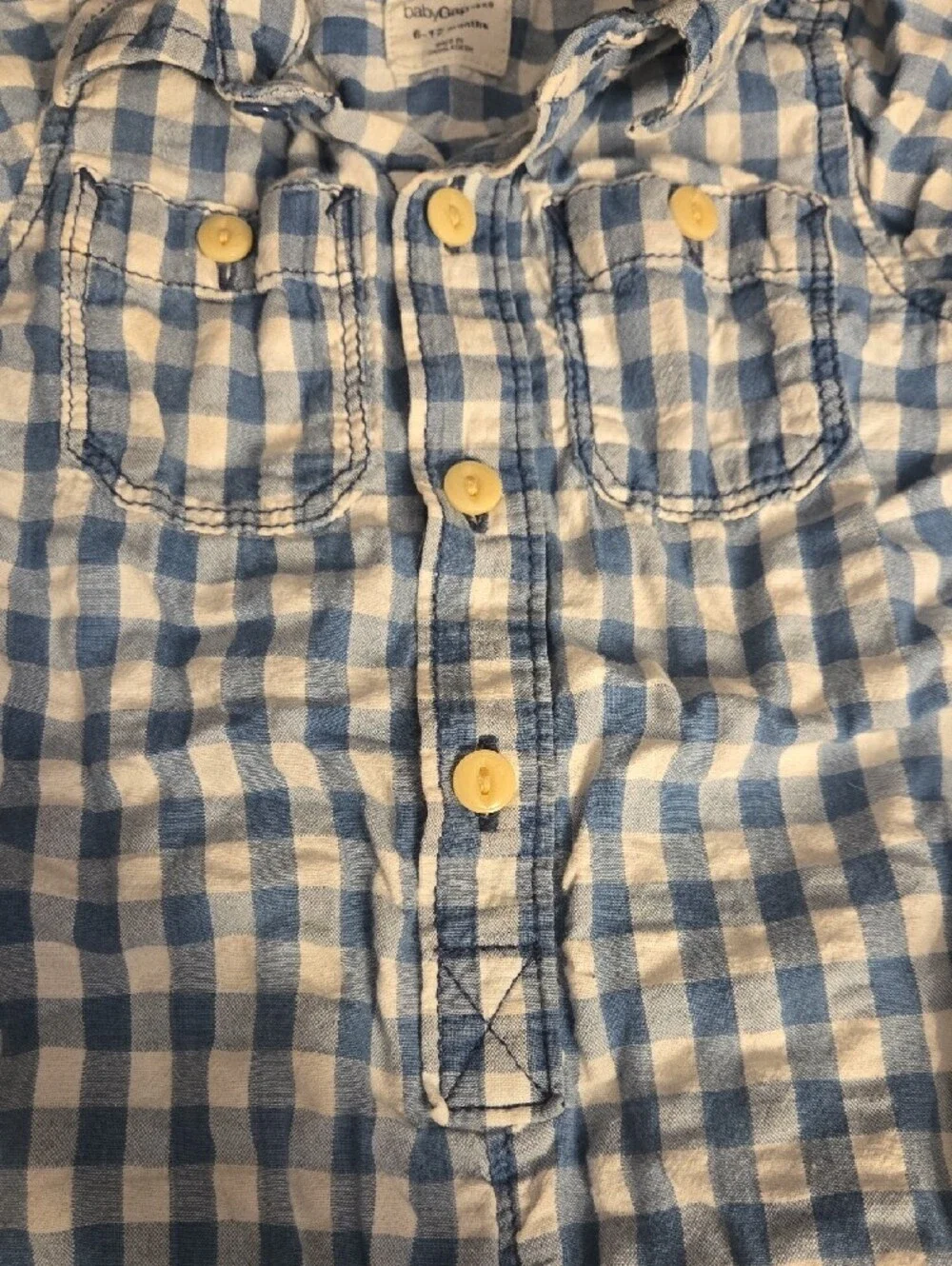 GAP Infant Blue and White Gingham Romper